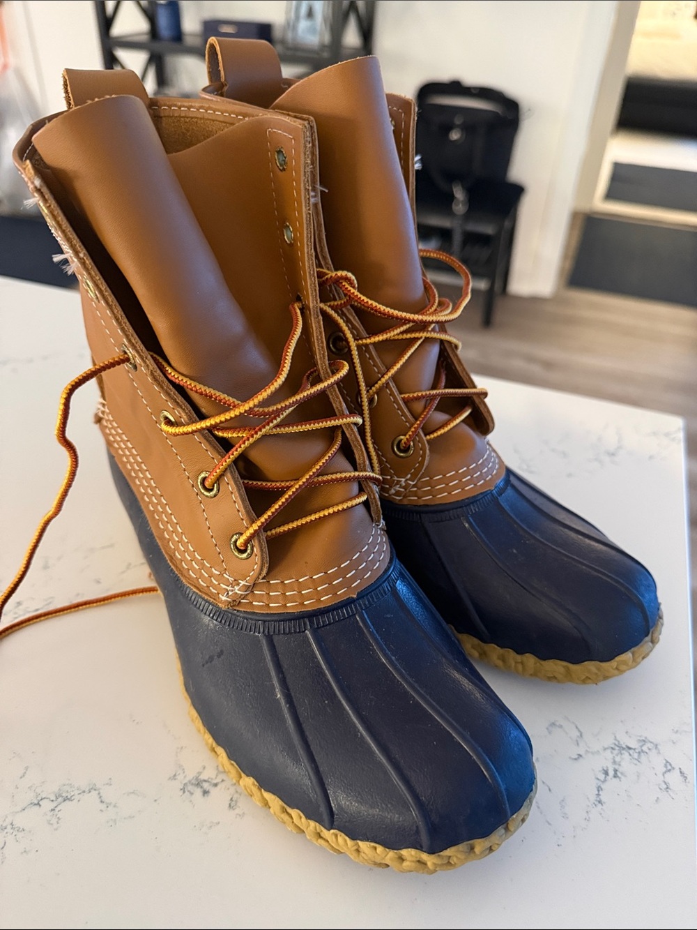 L.L. Bean Two-Tone Brown and Navy Lace-Up Duck Boots